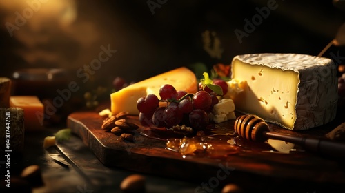 Obraz na płótnie a realistic studio shot of a gourmet cheese board, with artisanal cheeses, w salonie
