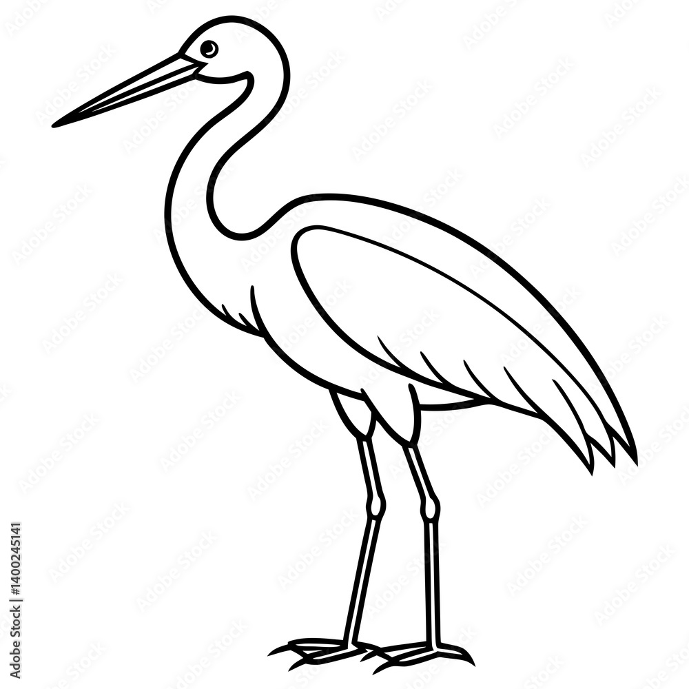 Fototapeta premium Clean Stork Line Drawing Vector
