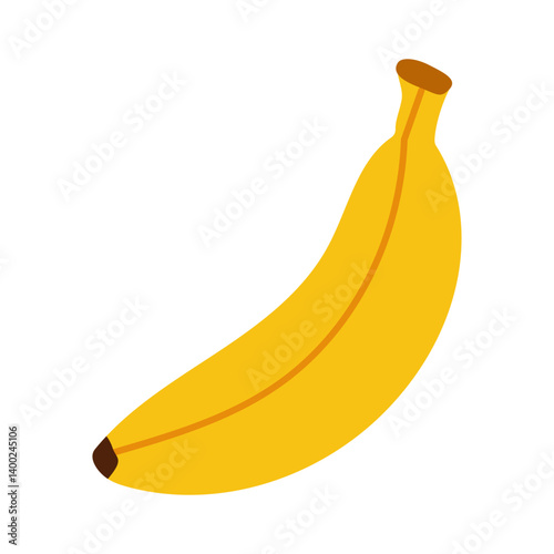 A banana is shown. The banana is yellow and has a stem. The banana is the main focus of the image