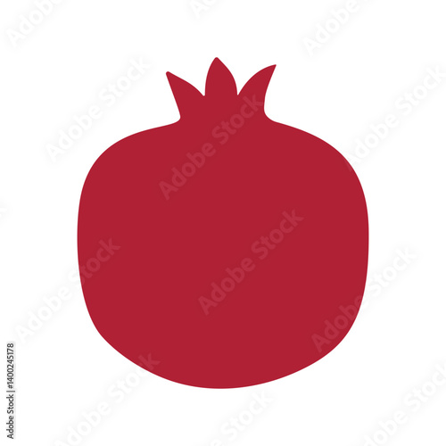 A red fruit with a green stem. The fruit is a pomegranate. The pomegranate is the main focus of the image