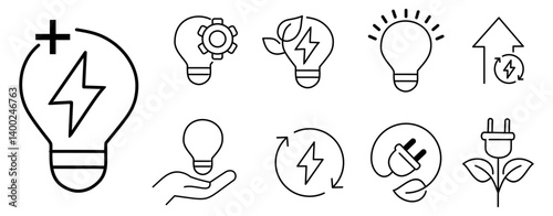 Energy Efficiency Line Editable Icons set. Vector illustration in modern thin line style of ecology related icons  energy saving light bulb sustainability electricity Vector illustration