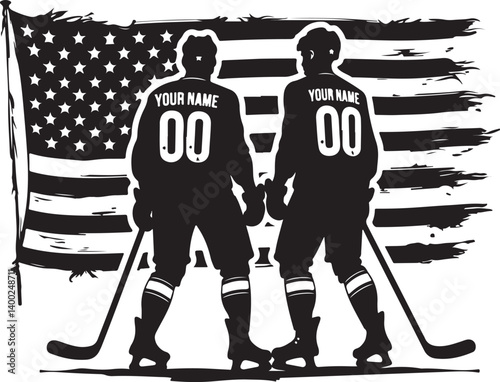 "American Hockey Player Silhouette SVG | Custom Jersey Number & Flag Background"