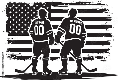 "American Hockey Player Silhouette SVG | Custom Jersey Number & Flag Background"