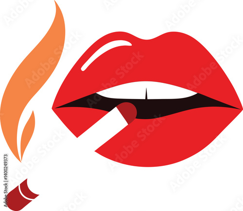 Vector illustration of a woman's red lips in a smoking, a symbol of beauty and desire