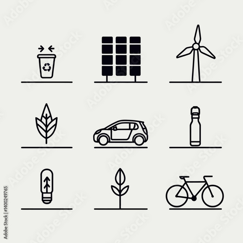 Illustrated future: Symbols of sustainability, a visual promise of environmental responsibility and eco-friendly actions