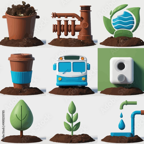 Environmental Awareness: Icons of Nature, Transportation, and Industry
