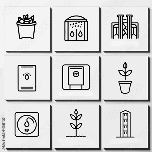 Black and White Line Art Icons for Home, Garden, and Technology