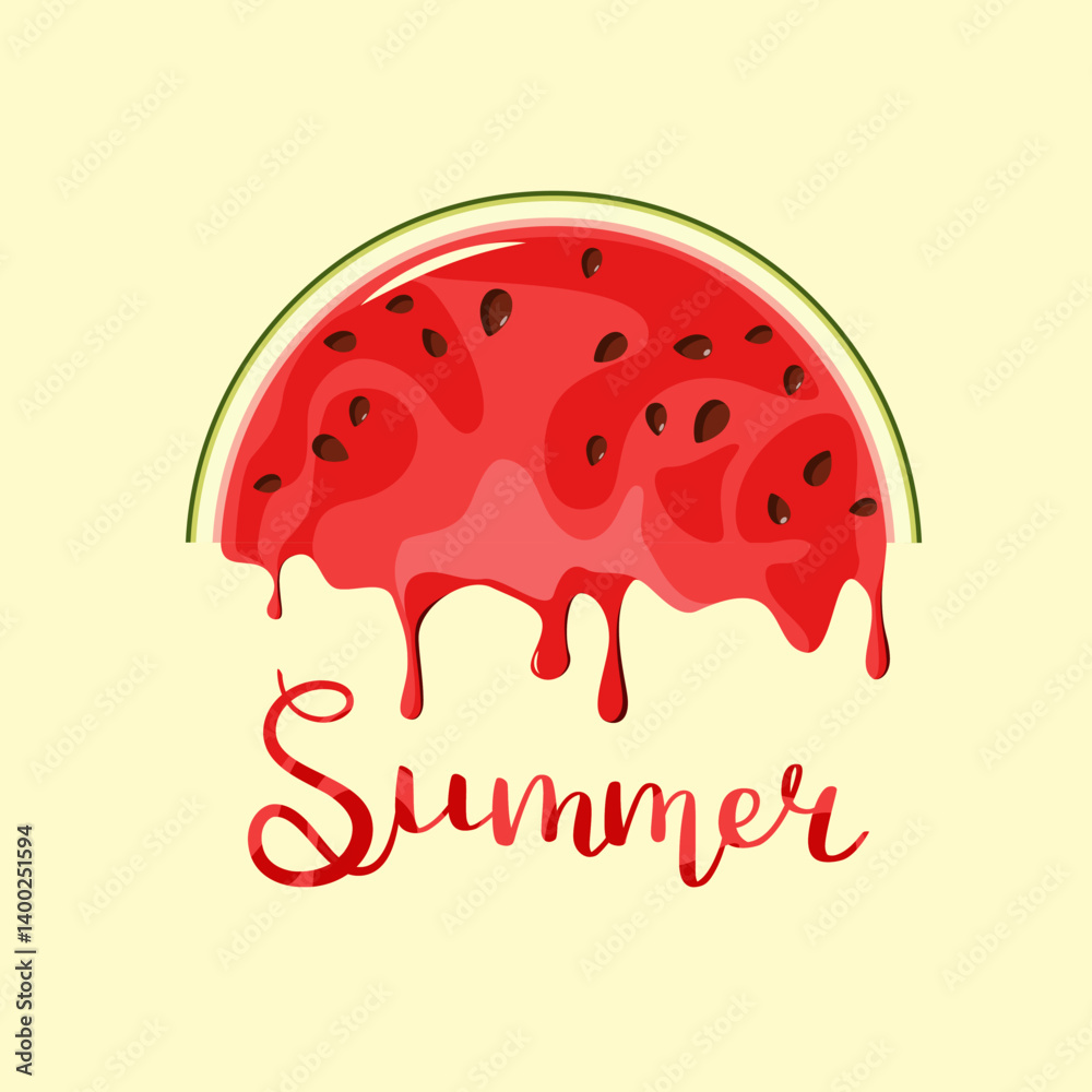 Summer. The inscription under the dripping watermelon. Vector illustration. Summer. The inscription under the dripping watermelon. Vector illustration.