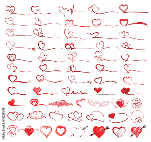 A big set of stylized hearts logos.