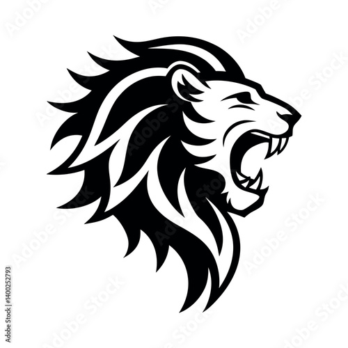 Powerful roaring lion head graphic design