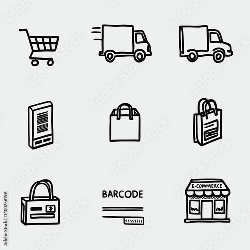 Online Shopping and Digital Commerce Icons.