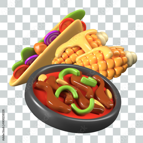 Appetizing whole casserole with vegetables and sauce, quesadilla, baked small corn