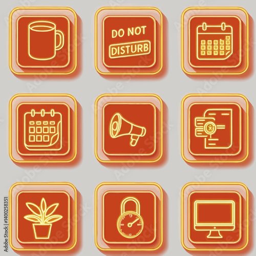 Set of Business Icons with Glowing Neon Effect