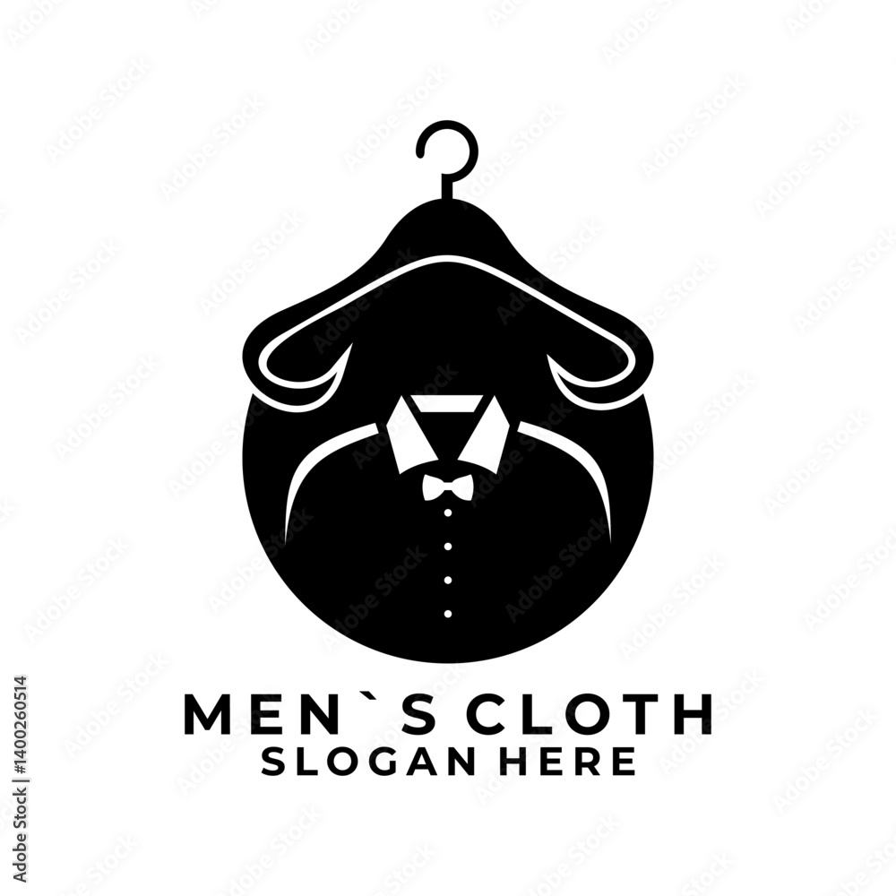 Fototapeta premium Men's Suit logo design vector. Cloth logo design with Shirt and Hanger combination
