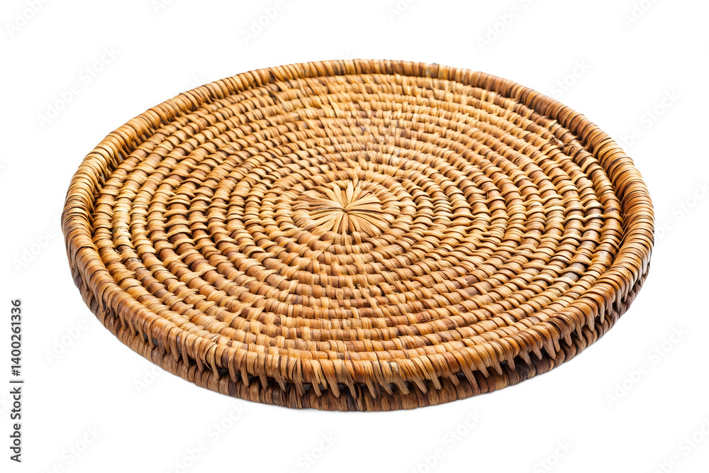 Fototapeta premium Handwoven Rattan Round Placemat Natural Boho Table Decor