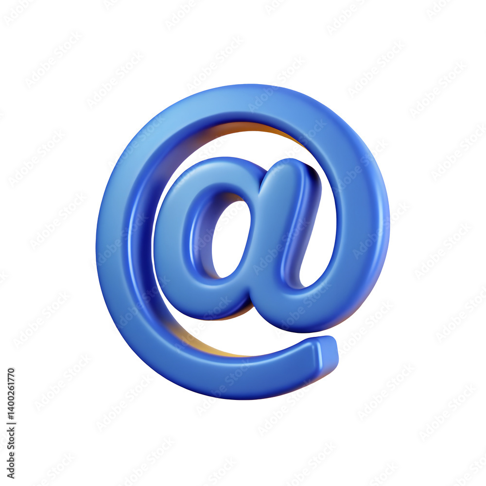 At sign, commercial at, @ isolated on white and png background. Cartoon plastic style At sign, commercial at, @ isolated on white and png background. Cartoon plastic style