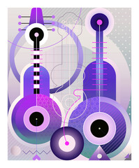 Papier peint photo Art abstrait Guitares décoratives design coloré  ©  danjazzia