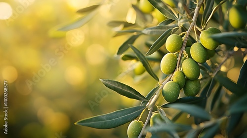 Seamless pattern with green olives on olive tree branches.
