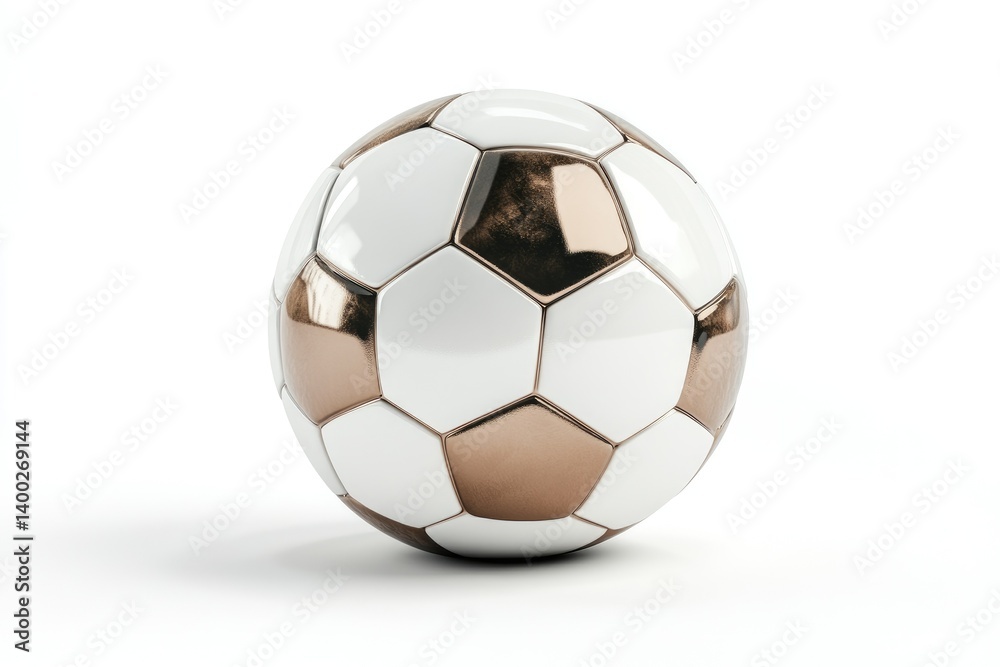 Fototapeta premium Isolated Soccer Ball Close Up with White and Bronze Color Scheme