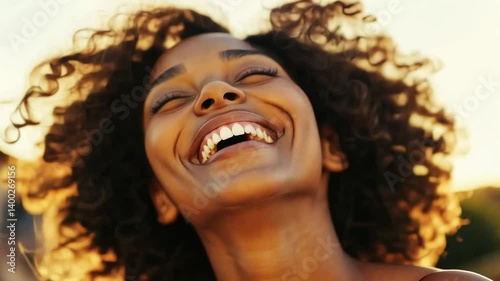 Wallpaper Mural A cheerful mixed-race woman laughing in sunlight Torontodigital.ca