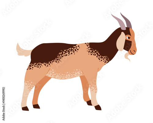 Flat vector illustration of a playful goat. Cute farm animal.