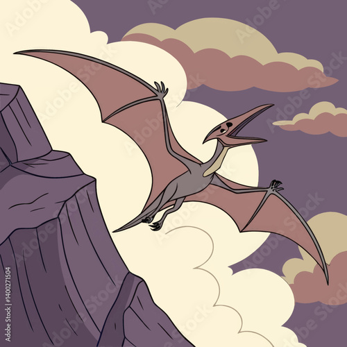 Cartoon Pterodactyl Flying Over Mountain