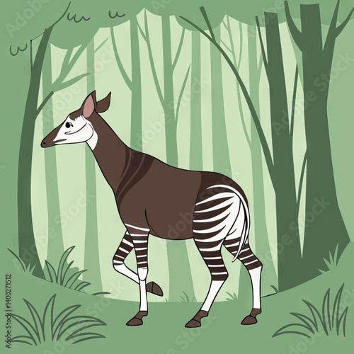 Cartoon Okapi In Forest Illustration