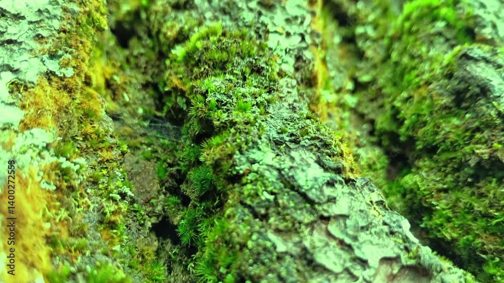 Authentic cold green old aged bark tree or corals stone surface with moss and plague. Abstract details texture background. Motion video footage, life earth theme concept with copy space Authentic cold green old aged bark tree or corals stone surface with moss and plague. Abstract details texture background. Motion video footage, life earth theme concept with copy space