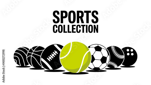 Sports Balls Collection: A vibrant assortment of sports balls, each symbolizing a different game, arranged in a visually appealing display for sports enthusiasts.