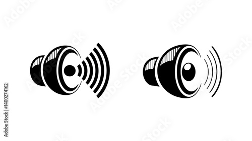 Audio Speaker Icons: Two stylized icons representing sound emitting from a speaker, perfect for music related design projects. 