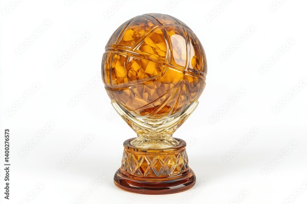 Elegant Amber Glass Basketball Trophy Centered on White Background for Sports Award Elegant Amber Glass Basketball Trophy Centered on White Background for Sports Award