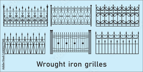 A set of vector images of river and canal fences in St. Petersburg (Russia)