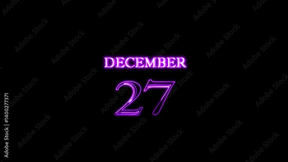 December 27 th calendar date of the month, Glowing neon icon on Black background. December 27 th calendar date of the month, Glowing neon icon on Black background.