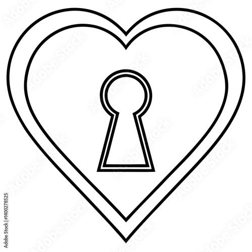 Elegant Heart Lock Line Drawing