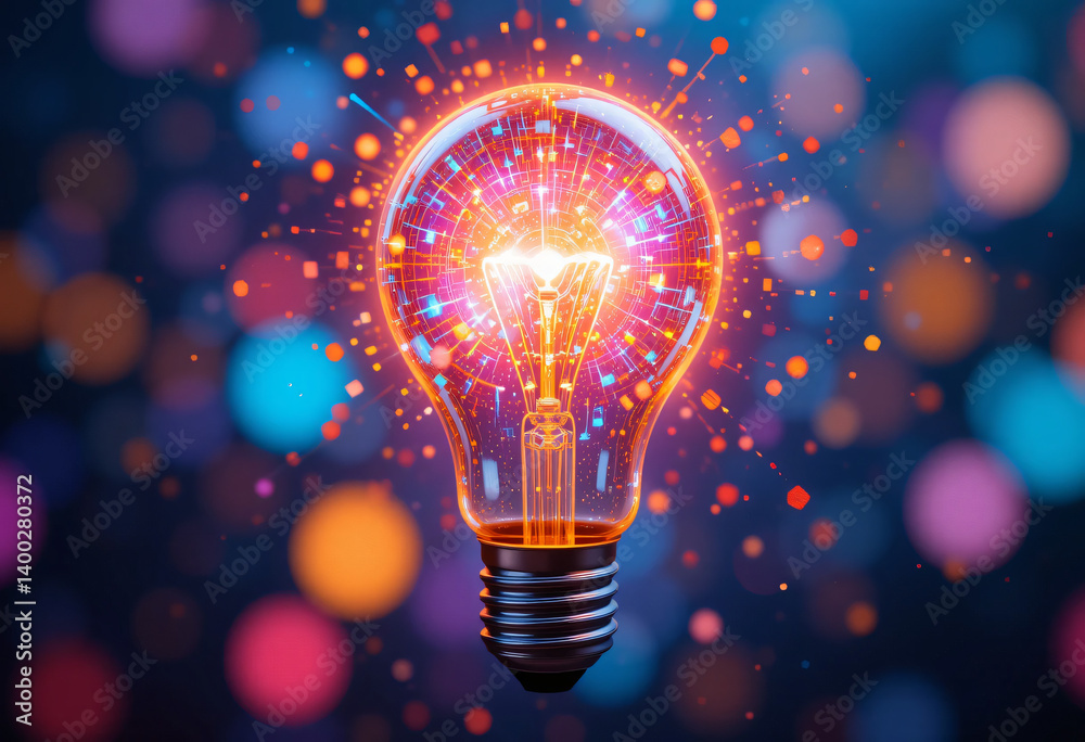 glowing light bulb with lights glowing light bulb with lights