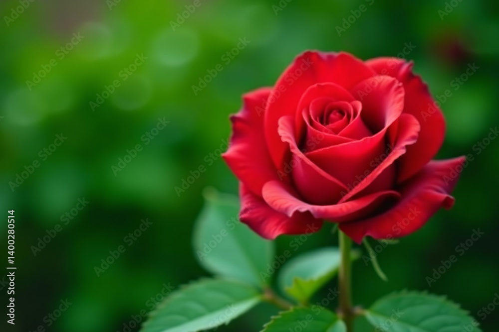 Close-up of vibrant red rose overlaid on lush green background, floral, botanical, nature Close-up of vibrant red rose overlaid on lush green background, floral, botanical, nature