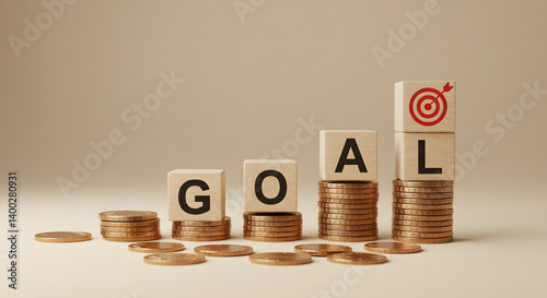 Financial Goals and Savings Concept. Wooden blocks spelling 
