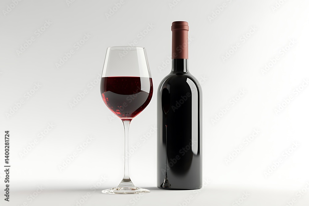 3D Render of a Glass of Red Wine with a Bottle Beside It Isolated on White Background 3D Render of a Glass of Red Wine with a Bottle Beside It Isolated on White Background