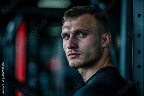 Portrait of an athlete in the gym after a hard workout photo