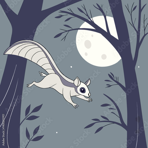 Cartoon Sugar Glider Flying Under Moonlight