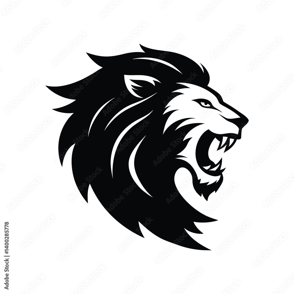 Obraz premium a black and white fierce lion head with a flowing mane.eps