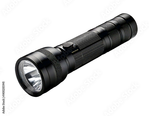 A black flashlight isolated on transparent background and white background