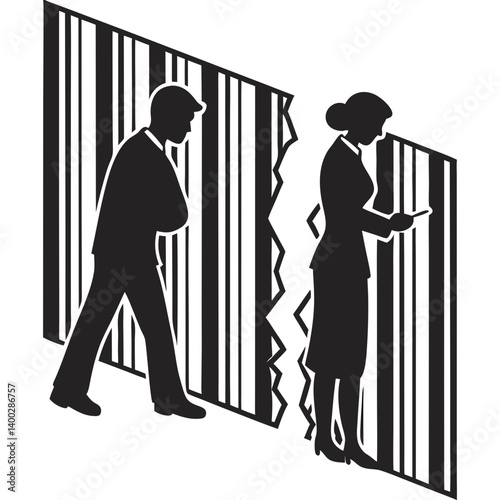 Torn Barcode Representing Collapsed Commerce on Transparent Background. Perfect for: Black Friday aftermath, World Trade Day