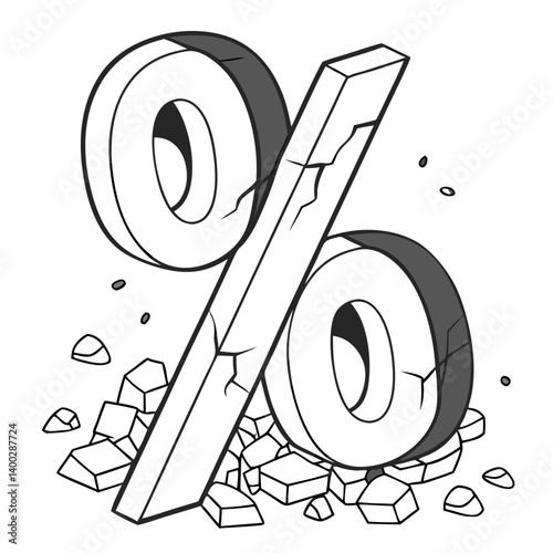 Crumbling Percentage Symbol Falling Apart on Transparent Background. Perfect for: Inflation News, Economic Forecasts, Market Downturns