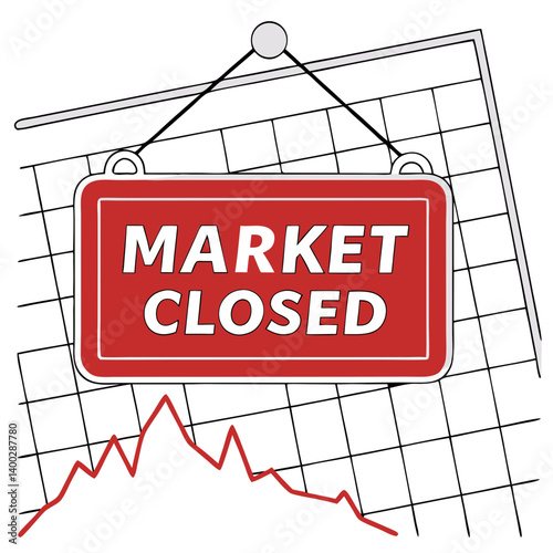 Red “Market Closed” Sign Overlaying Graph on Transparent Background. Perfect for: Stock Exchange Holidays, Market Crash Days, Financial Closure Events