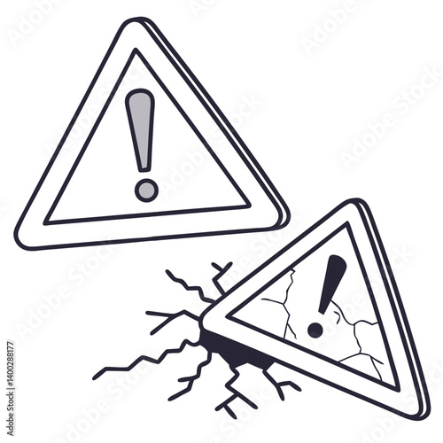 Warning Triangle with Cracked Stock Symbols on Transparent Background. Perfect for: Stock Market Risk Days, Recession News Coverage