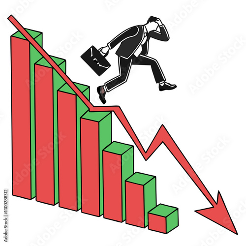 Red-Turning Crashing Bar Graph on Transparent Background. Perfect for: Black Monday, Market Meltdown Days