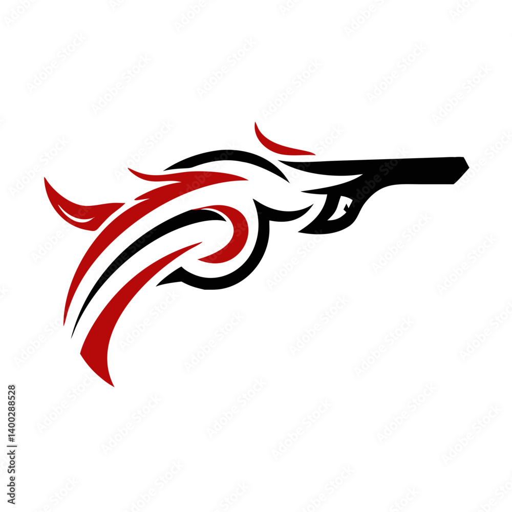 Naklejka premium This abstract logo has a bold and elegant design, featuring flowing lines that emphasize movement and power. The tribal or vector art style makes it perfect for sports teams, equestrian businesses, ta