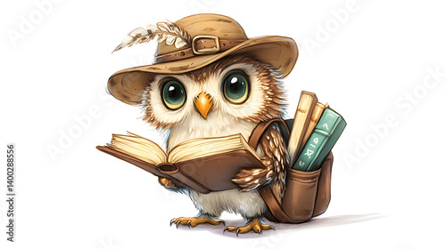 Adorable Owl Student Reading Books: A Charming Illustration