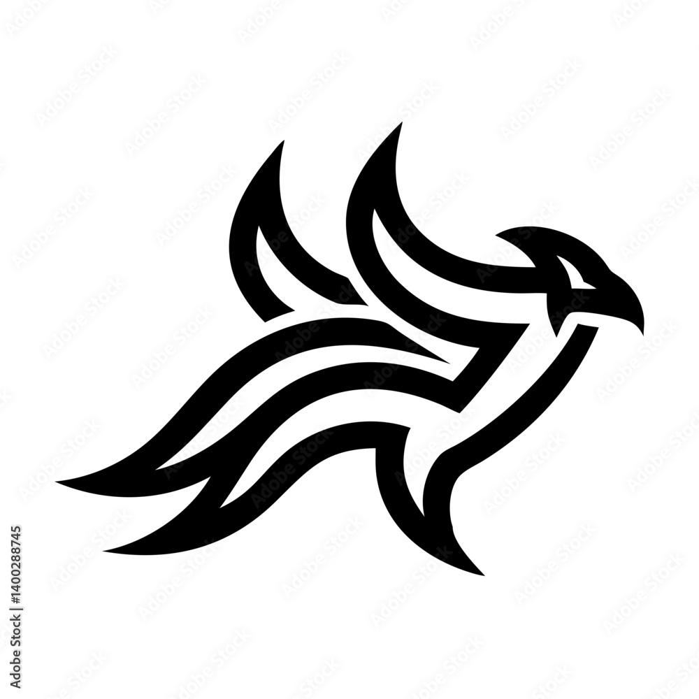 Obraz premium This abstract logo has a bold and elegant design, featuring flowing lines that emphasize movement and power. The tribal or vector art style makes it perfect for sports teams, equestrian businesses, ta